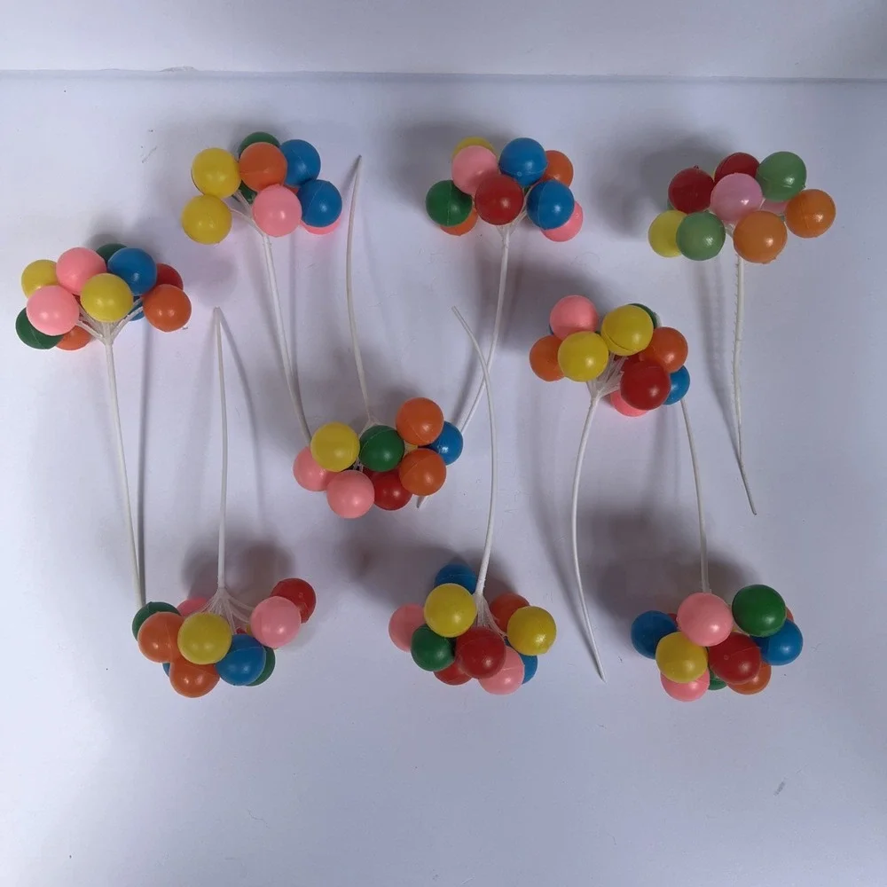 VTG Balloon Cake Toppers Set x9 Plastic Birthday Party Picks Clown Circus UNUSED